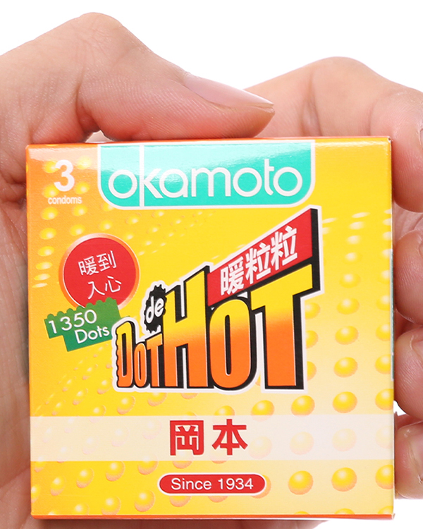 Hộp 3 cái bao cao su Okamoto DotHot hạt nổi truyền nhiệt nhanh 52mm